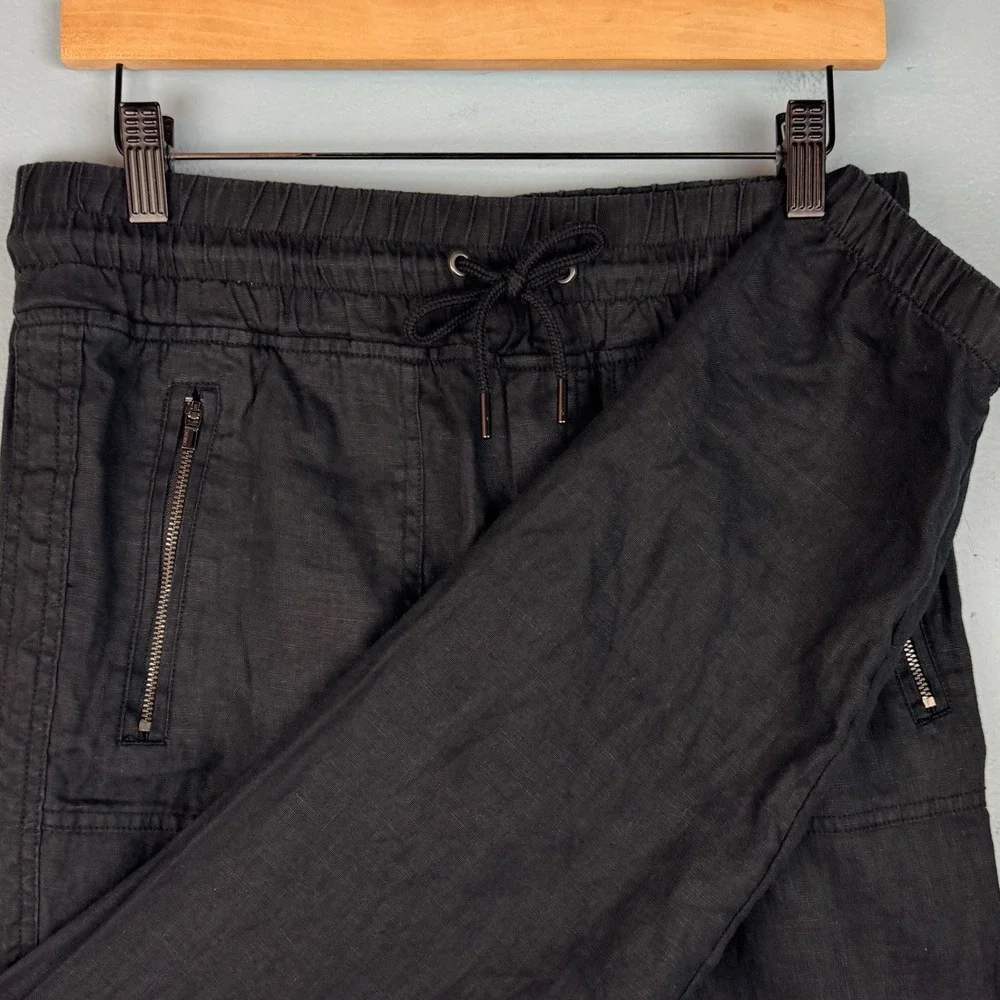 Athleta Cabo Linen Jogger Pants Womens‎ 4 Black Drawstring Pockets Vacation
